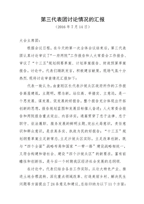 第三代表团讨论情况的汇报