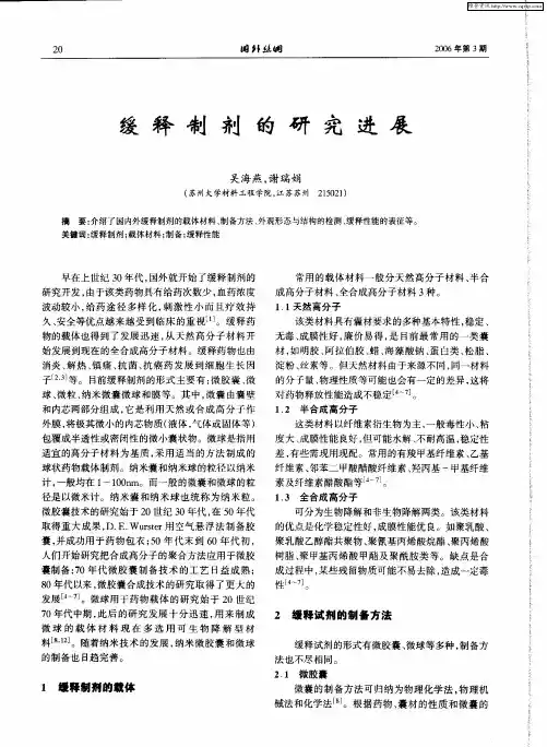 缓释制剂的研究进展