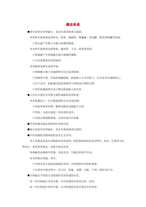 八年级生物上册第19章生物的生殖和发育概念体系(新版)北师大版