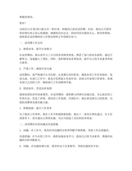 副主任试用期转正报告