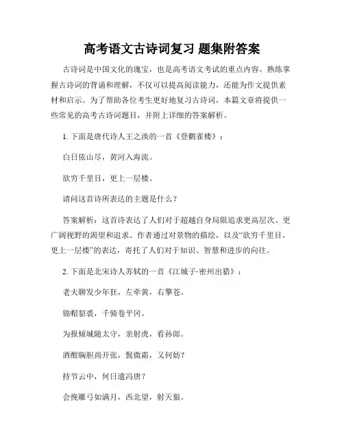 高考语文古诗词复习 题集附答案