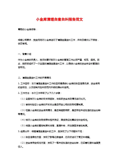 小金库清理自查自纠报告范文
