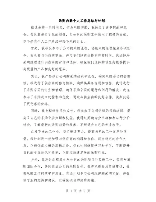 采购内勤个人工作总结与计划