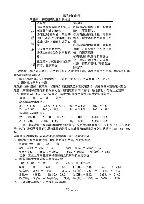 人教版九年级下册化学 第十单元 酸和碱 知识点归纳-精选教学文档