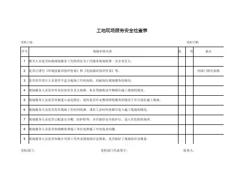 工地现场服务安全检查表