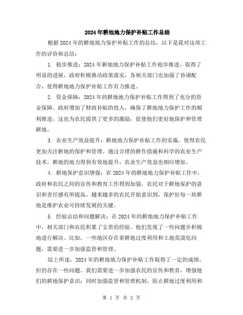2024年耕地地力保护补贴工作总结