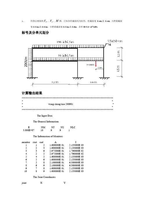 结构力学 矩阵位移法作业
