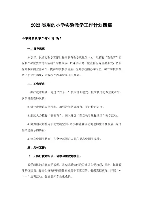 2023实用的小学实验教学工作计划四篇