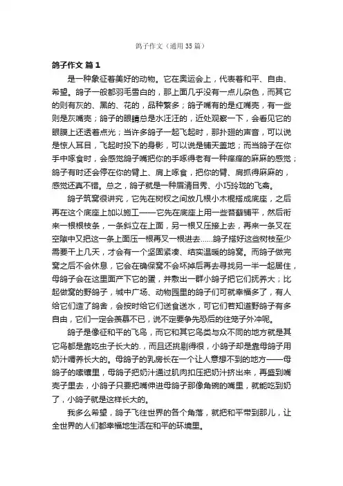 鸽子作文（通用35篇）