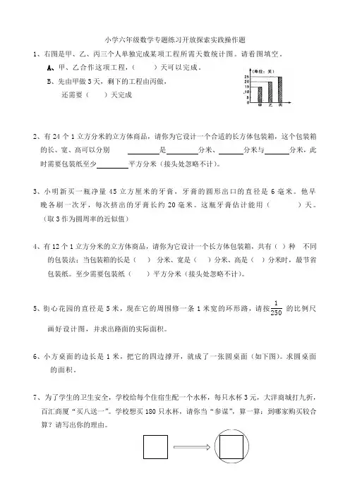 小学六年级数学专题练习 开放探索实践操作题