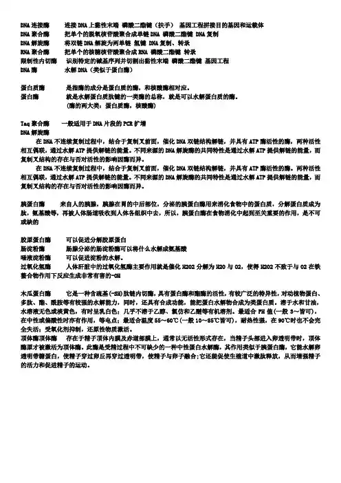 高中生物各种酶的作用