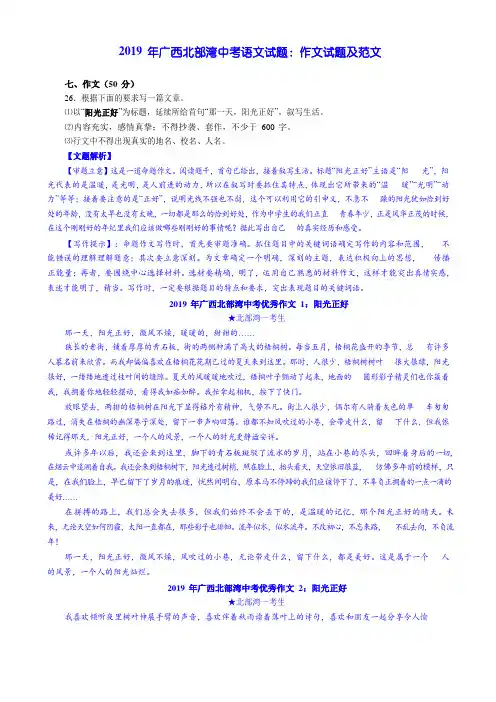2019 年广西北部湾中考语文试题：作文试题及范文