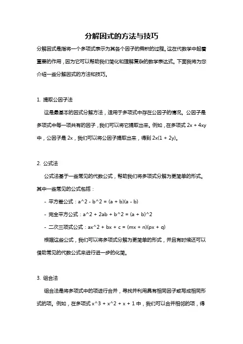 分解因式的方法与技巧