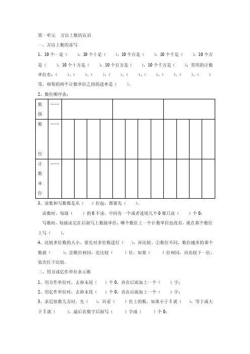 西师版四年级上册数学第1到4单元知识点总结