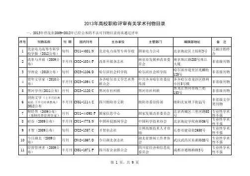 山西2013评职称不合格期刊名单