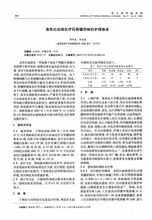急性白血病化疗后骨髓抑制的护理体会