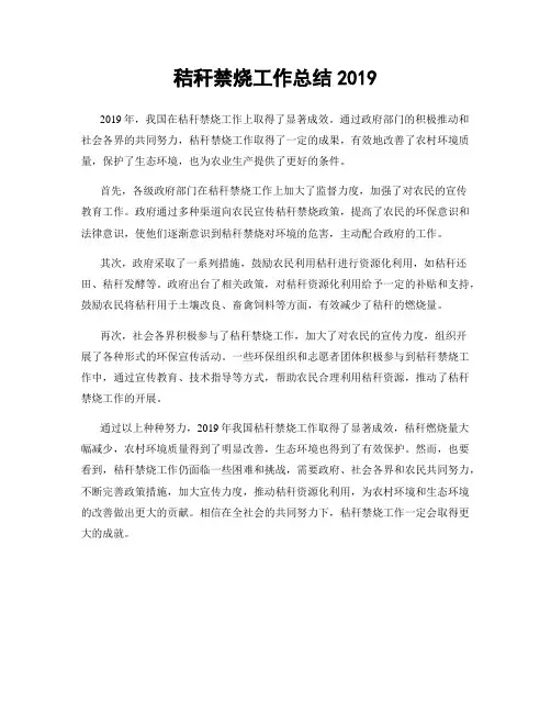 秸秆禁烧工作总结2019