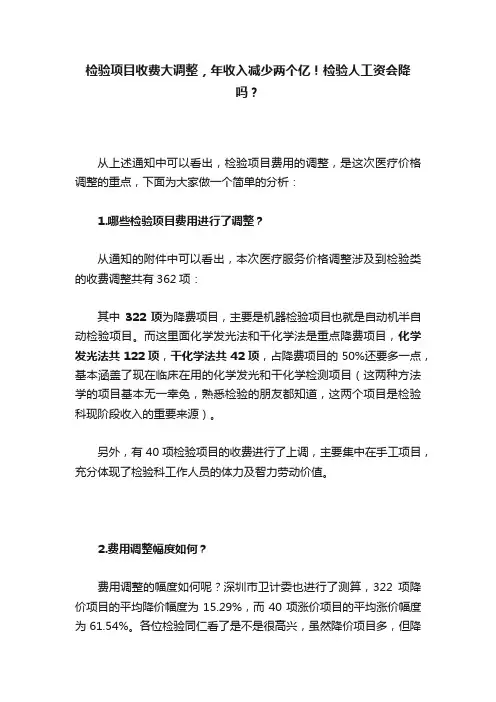 检验项目收费大调整，年收入减少两个亿！检验人工资会降吗？