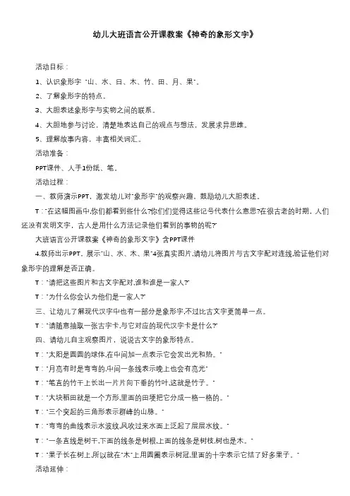幼儿大班语言公开课教案《神奇的象形文字》
