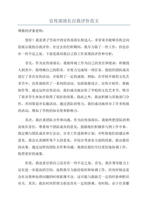 宣传部部长自我评价范文