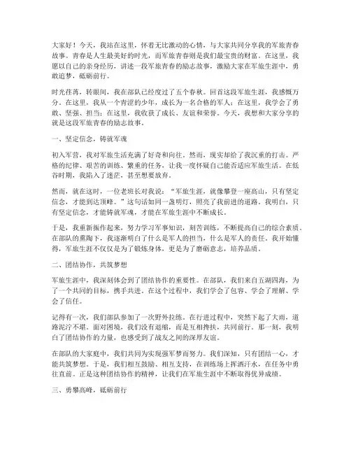 军旅青春励志演讲稿