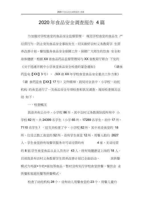 调查报告2020年食品安全调查报告4篇