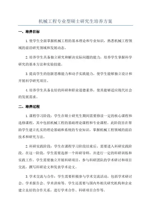 机械工程专业型硕士研究生培养方案