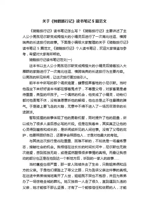 关于《骑鹅旅行记》读书笔记5篇范文