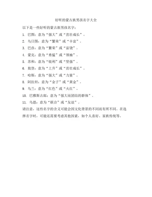 好听的蒙古族男孩名字大全