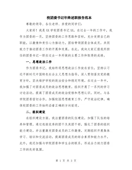 校团委书记年终述职报告范本
