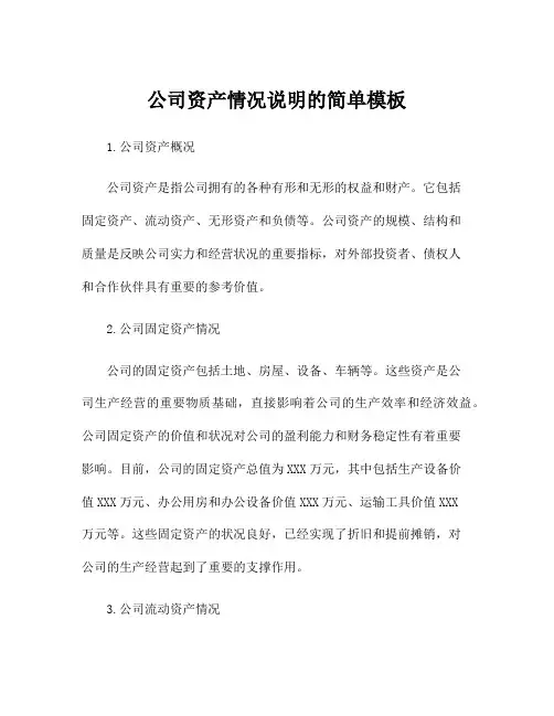 公司资产情况说明的简单模板