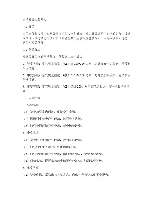 小学雾霾应急预案