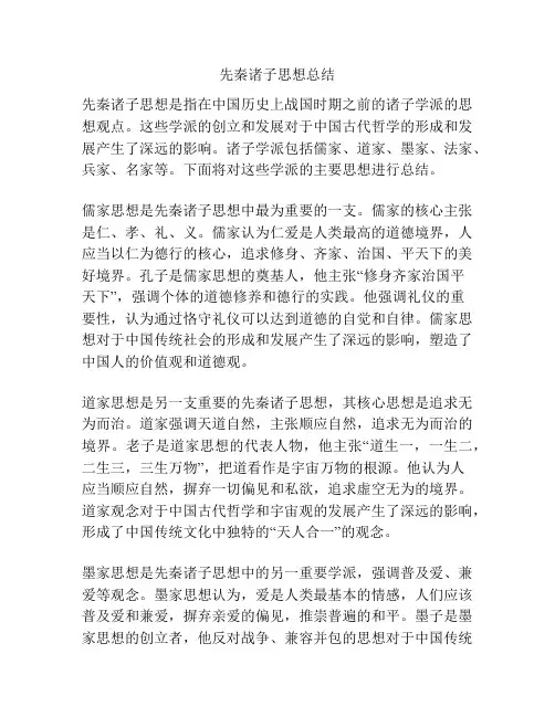 先秦诸子思想总结