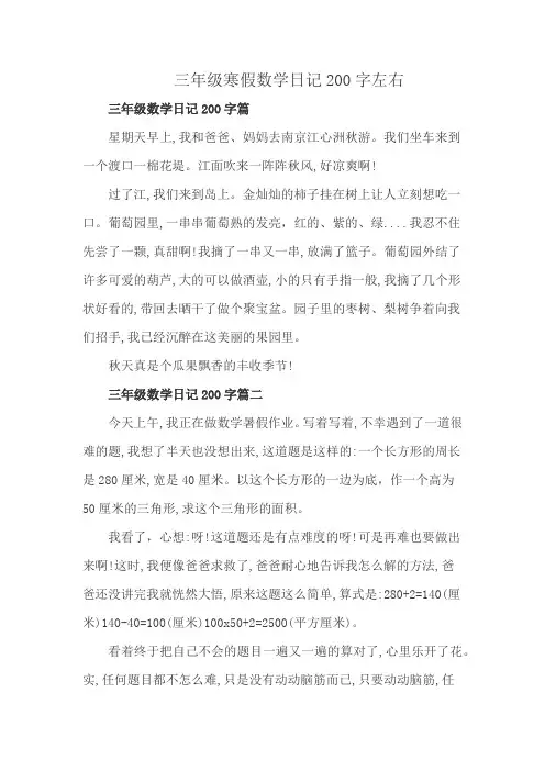 三年级寒假数学日记200字左右