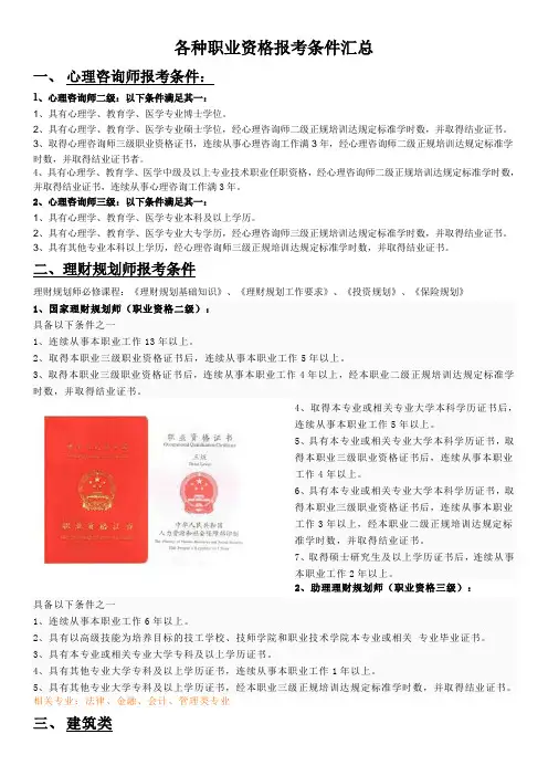 各种职业资格报考条件总汇