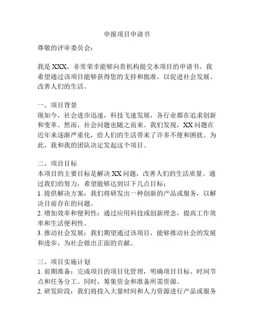 申报项目申请书