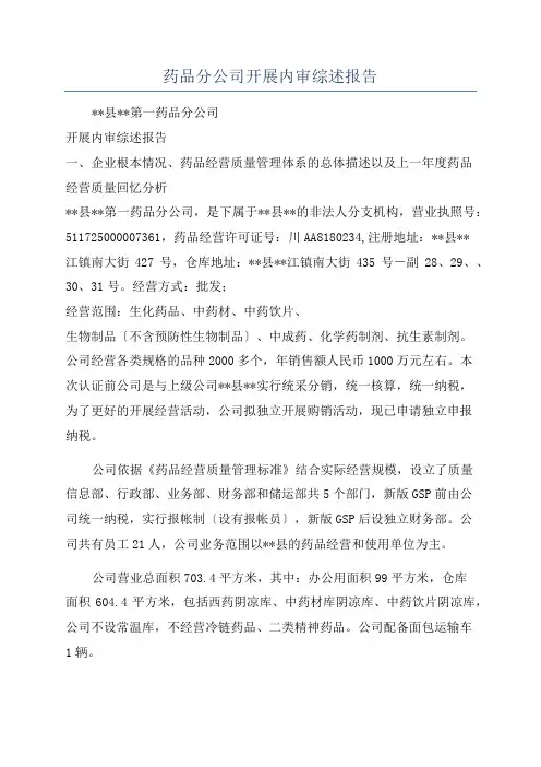 药品分公司开展内审综述报告