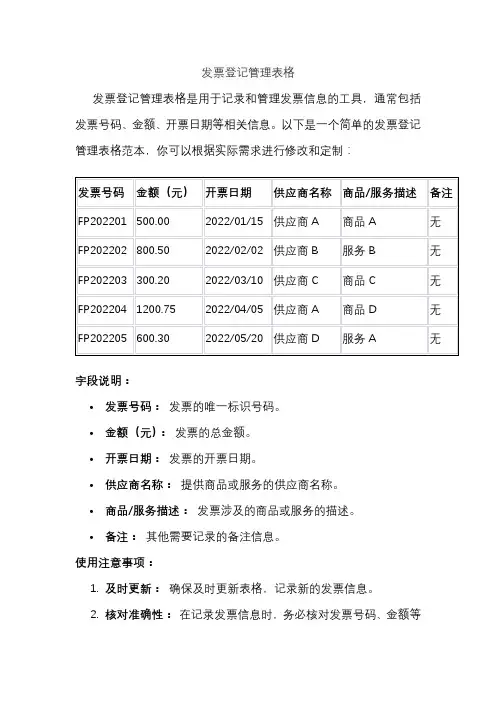 发票登记管理表格