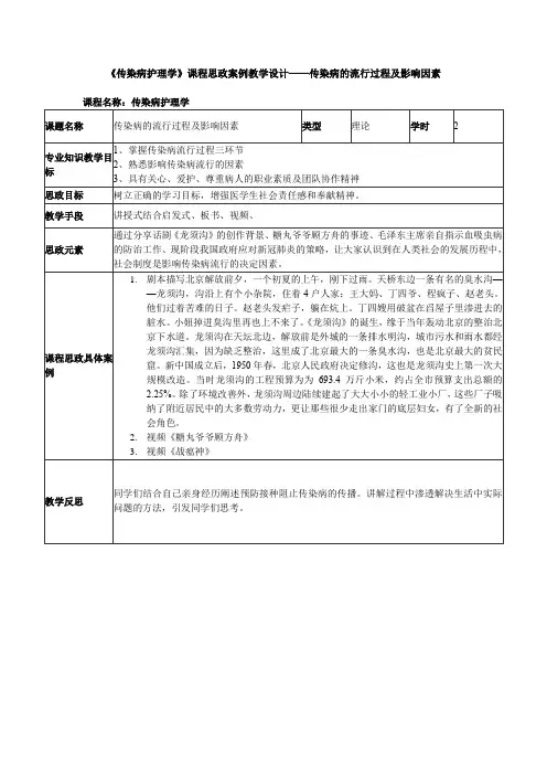 《传染病护理学》课程思政案例教学设计——传染病的流行过程及影响因素