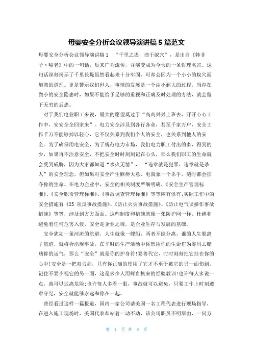 母婴安全分析会议领导演讲稿5篇范文