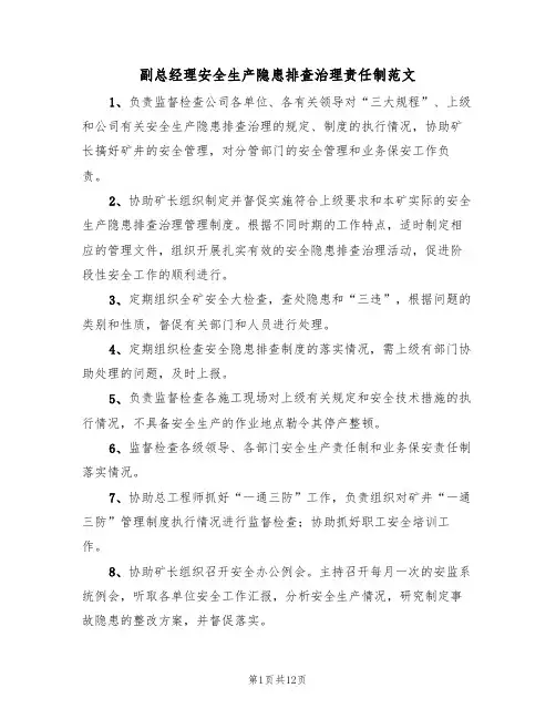 副总经理安全生产隐患排查治理责任制范文(5篇)