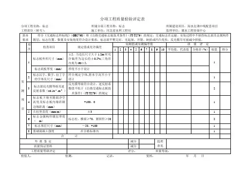 标志牌分项工程质量检验评定表