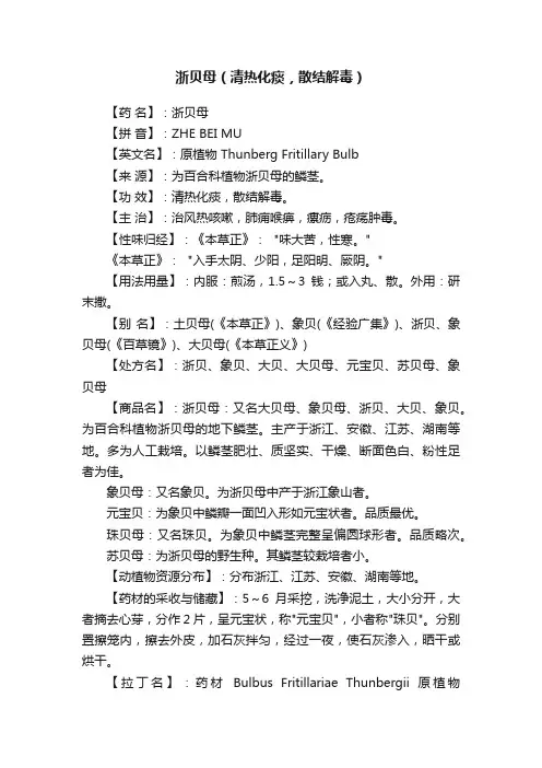 浙贝母（清热化痰，散结解毒）
