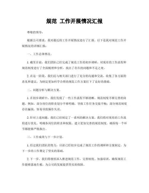 规范 工作开展情况汇报