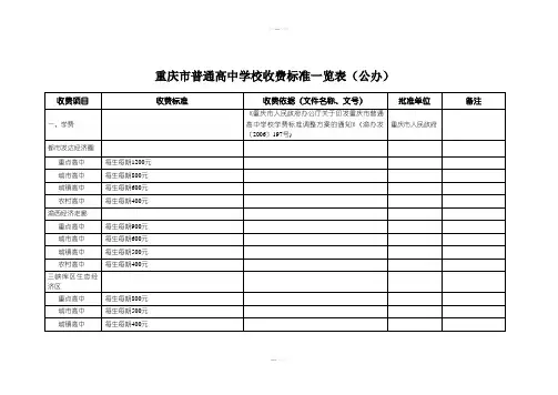 重庆市普通高中学校收费标准一览表公办