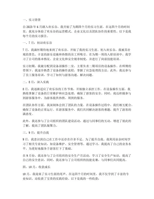 欢乐谷每个月实习报告