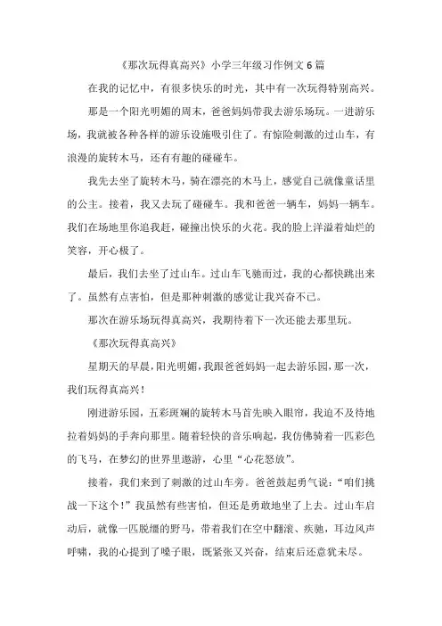 《那次玩得真高兴》小学三年级习作例文6篇