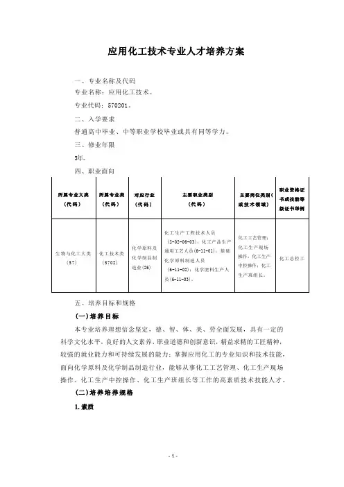 应用化工技术专业人才培养方案