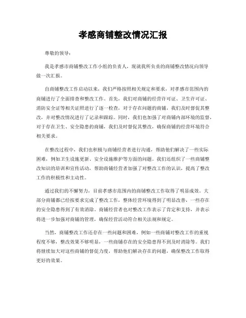 孝感商铺整改情况汇报