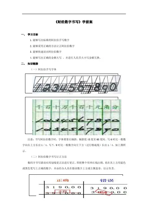 财经数字书写学前案